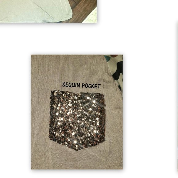 WOMEN 'S BOUTIQUE TUNIC TOP WITH CAMO SLEEVES AND GOLD SEQUIN POCKET-2X - Picture 4 of 4